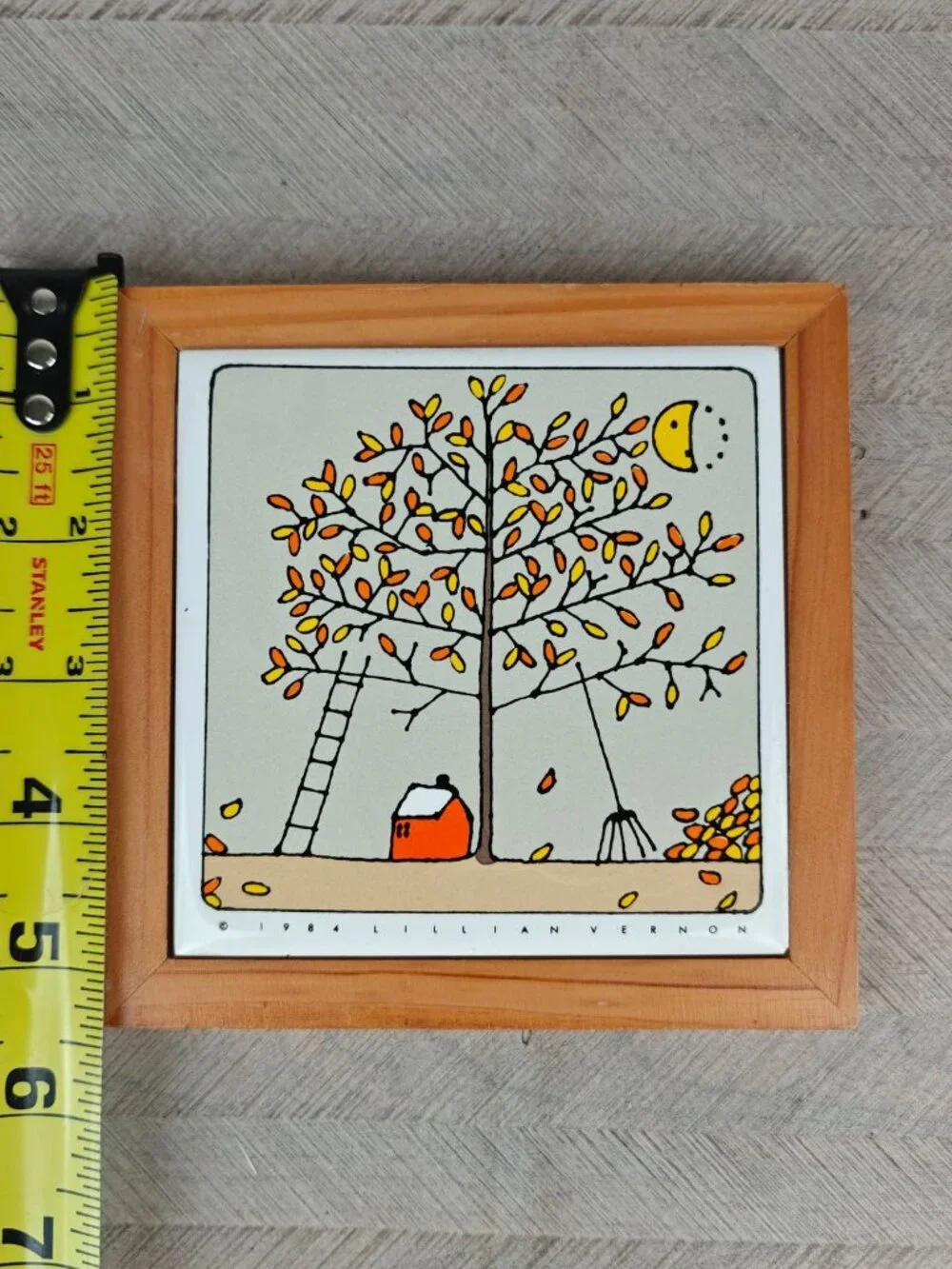 Vintage Lillian Vernon Trivet Tile Art Framed Wall Décor Autumn Tree Taiwan 1984